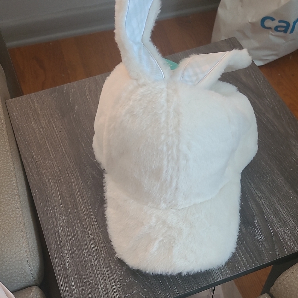 Fuzzy White Bunny Ear Cap